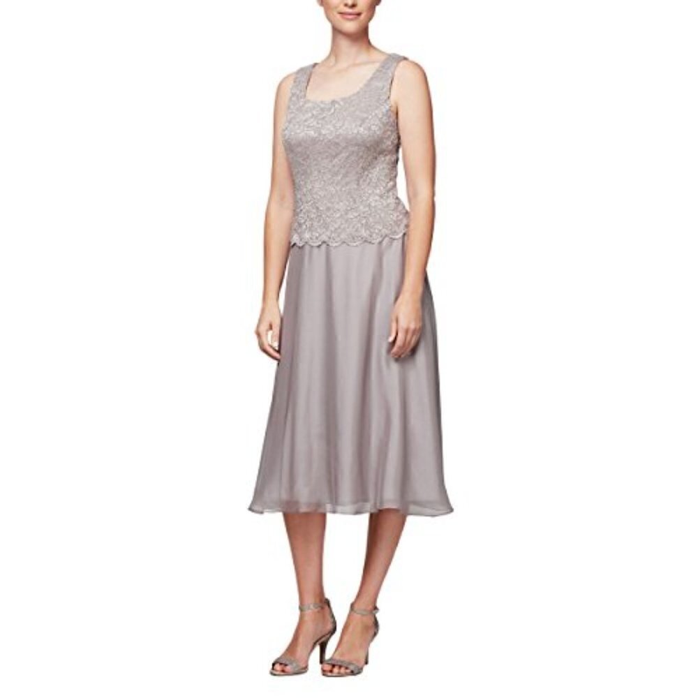 NWOT  Alex Evenings Women's Tea Length Sequin Dress Size 14